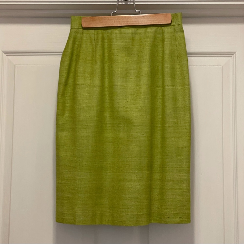 Vintage Silk Blend Midi Skirt Peridot Green